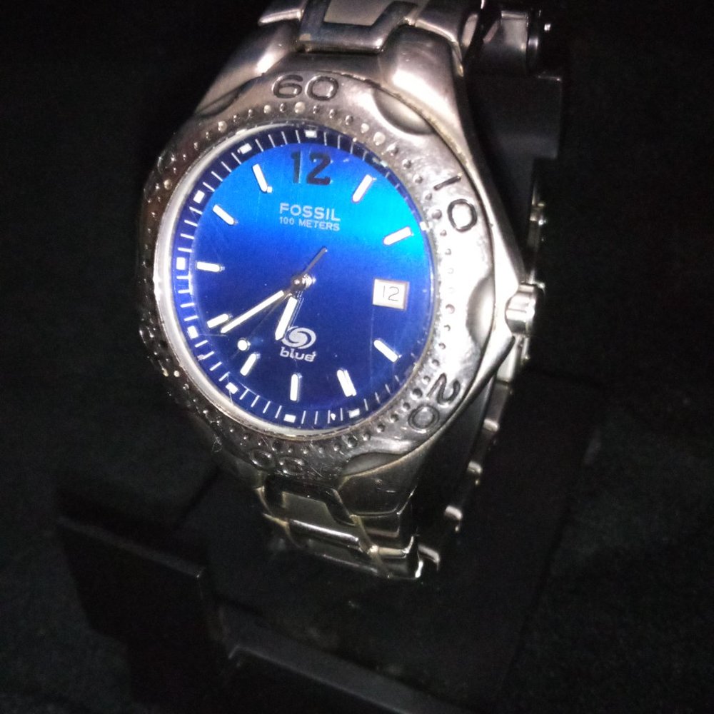 Non-Working Fossil Blue Stainless Steel Watch Unisex AM3421